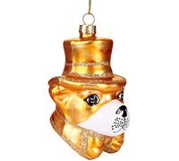 BRUBAKER Cane Alla Moda con Cappello e Papillon D'Oro - Palla di Natale in Vetro dipinto a Mano - Divertente Cifre Decorazione Palla Dell'Albero - 10 cm