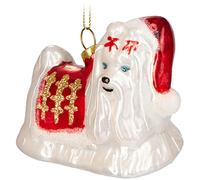 BRUBAKER Cane Maltese Bianco in Abito Natalizio Oro Rosso - Palla di Natale in Vetro Dipinto a Mano - Bocca Soffiata Decorazione Dell'Albero di Natale Figure Buffo Ciondolo - 8,6 cm