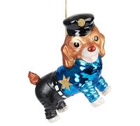 BRUBAKER Cane poliziotto in vetro - Dipinto a mano - Decorazioni per l'albero di Natale per i poliziotti e i fan della polizia - Figurina animale - Ciondolo divertente