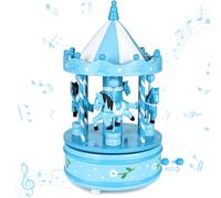 Brubaker Carillon in Legno - Giostra Nostalgica con Cavalli - Melodia: Jingle Bells - Carillon da 24 cm Regalo e Addobbo per Natale - Carillon per Decorazioni Natalizie - Blu