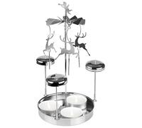 BRUBAKER Carosello di Luci in Metallo - Portacandele con Renne incluso 3 Candele Tea Light - Piramide da Tavolo Rotante - Portacandele carillon per Natale come Decorazione da Tavolo - Argentato