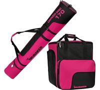BRUBAKER Carver PRO - Set da sci e borsa per scarponi da sci per 1 paio di sci da 170 cm o 190 cm + bastoni + scarpe + casco, set di borse zaino per sciatori - nero rosa