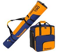 BRUBAKER Carver Pro - Set di borse da sci e sacco da sci per 1 paio di sci, bastoni, scarpe e casco, imbottite, resistenti agli strappi e robuste, set di borse per sciatori, blu e arancione