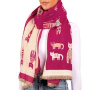 Brubaker Cashmirillo Sciarpa da Donna con Motivo Gatto - 70 x 200 cm - Calda e Accogliente - Sciarpa di Lana per l' Autunno e l' Inverno - Morbida Sensazione di Cachemire - Rosa e Beige