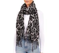 Brubaker Cashmirillo Sciarpa da Donna con Motivo Leopardato - 70 x 200 cm - Calda e Accogliente - Sciarpa in Lana Leo per l' Autunno e l' Inverno con una Sensazione di Cachemire - Grigio Nero