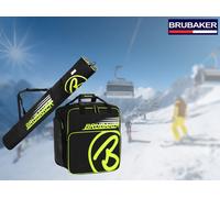 Brubaker Combi Set Carver Champion - Borsa da Sci e Borsa Porta Scarponi da Sciper 1 Paio di Sci + Bastoncini + Scarponi + Casco - Color Neon Giallo/Nero - 190 cm