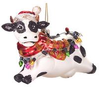 BRUBAKER Christmas Cow con Luci Fiabesche - Palla di Natale in Vetro dipinto a Mano - Bocca Soffiata Decorazione Dell'Albero di Natale Figure Buffo Ciondolo Decorazione Palla Albero - 11 cm