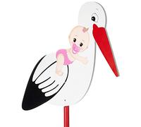 Brubaker Cicogna Grande in Legno con Rosa Bambino - Cicogna a Sonagli da Attaccare per L'interno E L'esterno - Cicogna Nascita Bambino per Le Bambine - Grande 100 cm