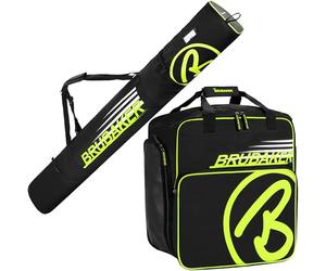 Brubaker Combi Set Carver Champion - Borsa da Sci e Borsa Porta Scarponi da Sciper 1 Paio di Sci + Bastoncini + Scarponi + Casco - Color Neon Giallo/Nero - 190 cm
