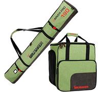 Brubaker Combi Set Carver Performance - Borsa da Sci e Borsa Porta Scarponi da Sci per 1 Paio di Sci + Bastoncini + Scarponi + Casco - Verde Nero
