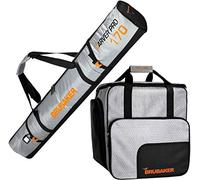 Brubaker Combi Set Carver Tecpro - Borsa da Sci con Spallacci Imbottitie e Borsa Porta Scarponi da Sciper 1 Paio di Sci + Bastoncini + Scarponi + Casco - Color Color Argento/Arancio - 170 cm