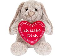 Brubaker Coniglietto di Peluche con Cuore Rosso e Orecchie Flosce - Ich liebe dich - 28 cm Peluche Regalo Coniglietto - Peluche Coniglietto di Peluche - Peluche Grigio Marrone