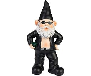 Brubaker Cool Nano da Giardino Biker Nero - Gnomo Rocker con Occhiali da Sole - Statuetta da Giardino Divertente - Decorazione Resistente alle Intemperie per Giardino e Campeggio - 24 cm