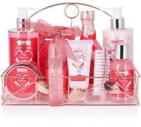 BRUBAKER Cosmetics 10-Pz. Set da Bagno e Doccia - Champagne Lampone - Confezione Regalo di Cura in un Portabagno di Metallo Dorato