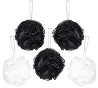 BRUBAKER Cosmetics 5x Premium Spugna per Peeling o Massaggio - Spugna da Bagno/Doccia con Gancio - Bianco Nero