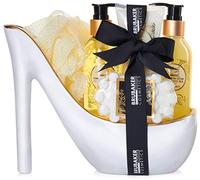 BRUBAKER Cosmetics Lusso Vanilla Spa Set Bagno e Doccia - Set 6 Pezzi Per Bagno e Doccia - Set Regalo in Ceramica a Stiletto in Oro Bianco