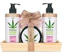 BRUBAKER Cosmetics Set Bagno e Doccia All'olio di Canapa con Fragole Fresche e Cocco, Presentati Su Vassoio Decorativo in Legno