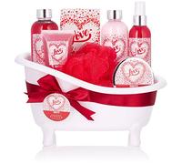 BRUBAKER Cosmetics Set bagno e doccia Love - con profumo di fiori di ciliegio - set regalo da 8 pezzi in vasca decorativa