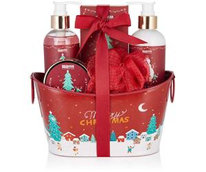 BRUBAKER Cosmetics Set Bagno e Doccia Profumo di Bacche Invernali - Set Regalo 6 Pezzi in Vasca Metallica Decorativa Natale - Set Natalizio per Donne e Uomini