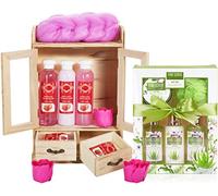 BRUBAKER Cosmetics Set di Cura 2 in 1 - Set di Bellezza Grande da 15 Pezzi - Signore Set da Doccia e da Bagno - Set Regalo per Donna con Mobiletto in Legno Deco - Aloe Vera