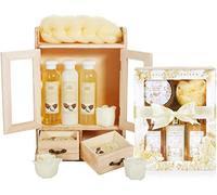 BRUBAKER Cosmetics Set di Cura 2 in 1 - Set di Bellezza Grande da 15 Pezzi - Signore Set da Doccia e da Bagno - Set Regalo per Donna con Mobiletto in Legno Deco - Vaniglia Rosa Menta