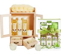 BRUBAKER Cosmetics Set di Cura 2 in 1 - Set di Bellezza Grande da 15 Pezzi - Signore Set da Doccia e da Bagno - Set Regalo per Donna con Mobiletto in Legno Deco - Aloe Vera