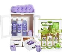 BRUBAKER Cosmetics Set di Cura 2 in 1 - Set di Bellezza Grande da 15 Pezzi - Signore Set da Doccia e da Bagno - Set Regalo per Donna con Mobiletto in Legno Deco - Aloe Vera