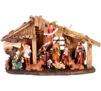 Brubaker Culla di Natale Set di Culla da 32 cm con 11 Figure Dipinte a Mano - Culla in Resina con Figure di Natale - Decorazione da Tavolo Natalizia - Scultura Decorativa Natalizia
