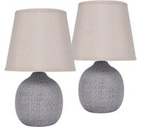 BRUBAKER doppio set Lampade da tavolo o comodino - 28,5 cm - Marrone/Beige - basi lampada in ceramica con struttura - paralumi in lino beige