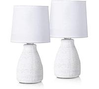 BRUBAKER doppio set Lampade da tavolo o comodino - 28 cm - bianco - basi in ceramica - paralumi in cotone - casa di campagna Shabby Chic