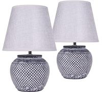 BRUBAKER doppio set Lampade da tavolo o comodino - 30,5 cm - grigio - basi in ceramica - paralumi in lino grigio chiaro