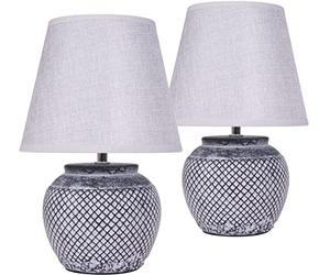 BRUBAKER doppio set Lampade da tavolo o comodino - 30,5 cm - grigio - basi in ceramica - paralumi in lino grigio chiaro
