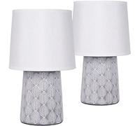 BRUBAKER doppio set Lampade da tavolo o comodino - 33 cm - grigio - basi in ceramica - ornamenti in foglia - paralumi in lino bianco