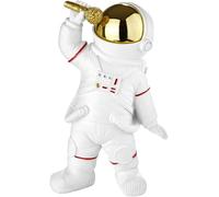 Brubaker Figura Decorativa Astronauta Cantante - Figura spaziale da 20 cm con Microfono e Casco Cromato - Statua Spaziale Moderna Dipinta a Mano per Musicisti - Oro e Bianco