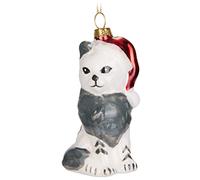 BRUBAKER Gatto con Coperta e Cappello di Natale Rosso Verde - Palla di Natale in Vetro Dipinto a Mano - Bocca Soffiata Decorazione Dell'Albero di Natale Figure Buffo Ciondolo - 9,1 cm