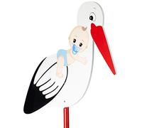 Brubaker Grossa Cicogna di Legno con Cicogna Blu Bambino - Cicogna Sonaglio da Attaccare per L'interno E per L'esterno - Cicogna Nascita Bambino per i Ragazzi - Grande 100 cm