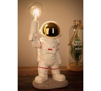Brubaker Lampada da Tavolo Astronauta - Lampada da Comodino Spaziale da 40 cm con Presa E27 e Spina USB-C - Statua Decorativa del Viaggio Spaziale Dipinta a Mano - Bianco e Oro