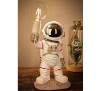 Brubaker Lampada da Tavolo Astronauta - Lampada da Comodino Spaziale da 40 cm con Presa E27 e Spina USB-C - Statua Decorativa del Viaggio Spaziale Dipinta a Mano - Bianco e Argento