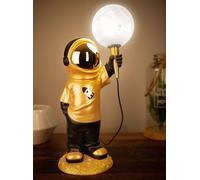 BRUBAKER Lampada da Tavolo Astronauta - Lampada da Comodino Spaziale da 46 cm con Spina USB-C - Statua Decorativa Dipinta a Mano con Lampada Lunare - Oro e Nero