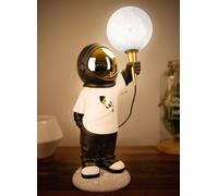 Brubaker Lampada da Tavolo Astronauta - Lampada da Comodino Spaziale da 46 cm con Spina USB-C - Statua Decorativa Dipinta a Mano con Lampada Lunare - Oro, Bianco e Nero