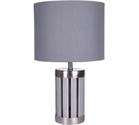 BRUBAKER Lampada da tavolo o da comodino, altezza 33 cm, base in legno/metallo grigio, paralume in tessuto grigio
