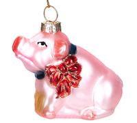 Brubaker Maialino Fortunato con Fiocco - Palla di Natale in Vetro Dipinto a Mano - Bocca Soffiata Decorazione Dell'Albero di Natale Figure Buffo Ciondolo Decorazione Palla Albero - Ca. 6,5 cm