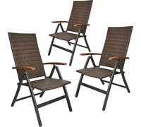 Brubaker Modena Set di 3 Sedia da Giardino in Poli Rattan - Sedie con Schienale Alto Pieghevole - Schienale Regolabile in 7 Posizioni - Metallo - Resistente alle Intemperie - Marrone/Grigio