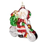 BRUBAKER Moto con Babbo Natale Rosso Verde - Palla di Natale in Vetro Dipinto a Mano - Bocca Soffiata Decorazione Dell'Albero di Natale Figure Buffo Ciondolo Decorazione Palla Albero - 12 cm