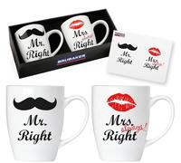 Brubaker Mr. Right & Mrs. Always Right Set Tazze da Caffè in Ceramica - 2 Tazze da Caffè 300 ml con Biglietto d'Auguri e Confezione Regalo