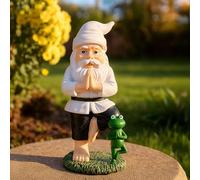 Brubaker Nano da Giardino - Esercizio di Yoga Albero - Gnomo con Rana - Figurina Sportiva da Giardino - Divertente Decorazione Zen Resistente alle Intemperie in Bianco per Esterni - 24 cm