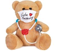 Brubaker Orsacchiotto con Maschera e Stetoscopio - Gute Besserung - 35 cm Orsacchiotto Dottore - Peluche Coccoloso - Marrone/Marrone Chiaro