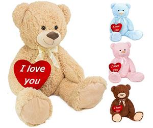 BRUBAKER orsacchiotto di peluche di grandi dimensioni in color beige - altezza 100 cm con un cuore in peluche che reca in grande la scritta 'I Love You'