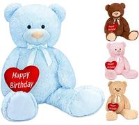 Brubaker Orsacchiotto XXL 100 cm Azzurro con Un Happy Birthday Cuore - Orso Orsetto Morbido Gigante
