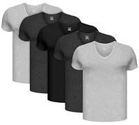 Brubaker Pacco di 5 Magliette da Uomo - T-Shirt a Maniche Corte con Scollo a V - Cotone Pettinato (Liscio) - Extra Lungo - Senza Cuciture Laterale